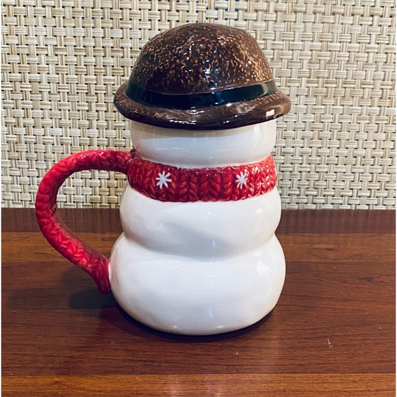 🎄🌟HO🌟NWOT Warm Wishes Snowman Novelty Ceramic Coffee Mug w/ Removable Hat Lid - Picture 6 of 8